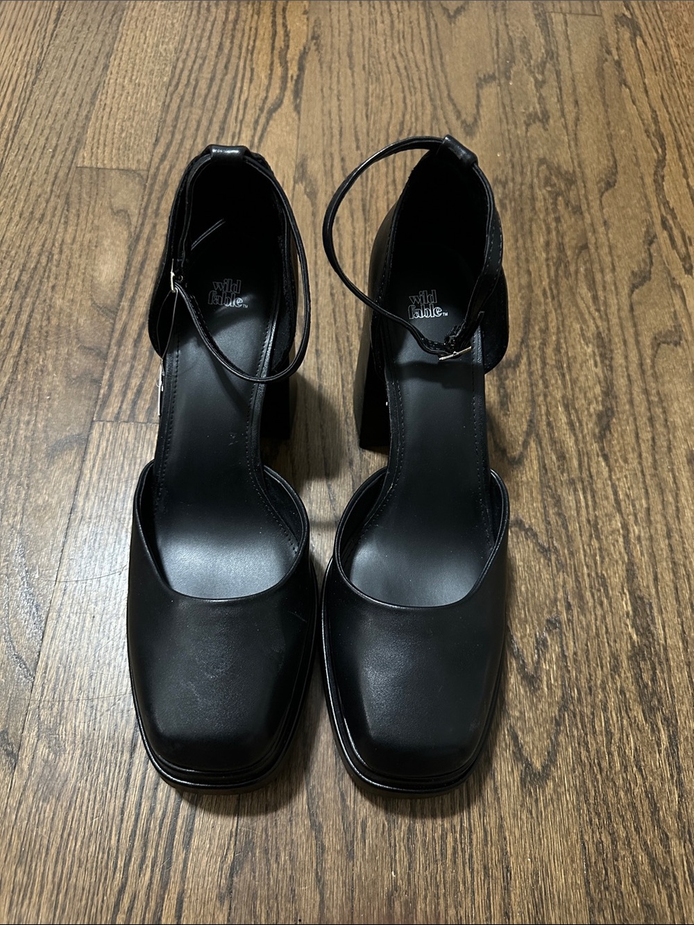 Wild Fable Black Square-Toe Platform Ankle-Strap Block Heels 11